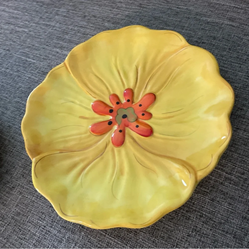 Pier 1 Imports Handpainted Earthenware “GRACE”Hibiscus floral Dessert plates new